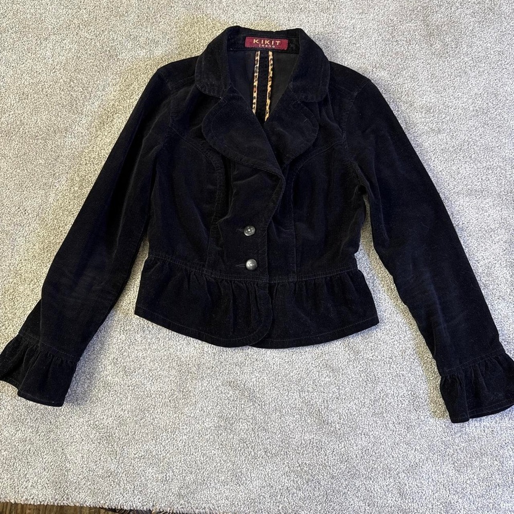 Kikit Women's Black Corduroy Blazer Jacket Small Tailored Button Front Coat